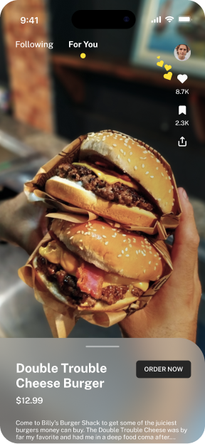 The Savvor App screen with two cheeseburgers